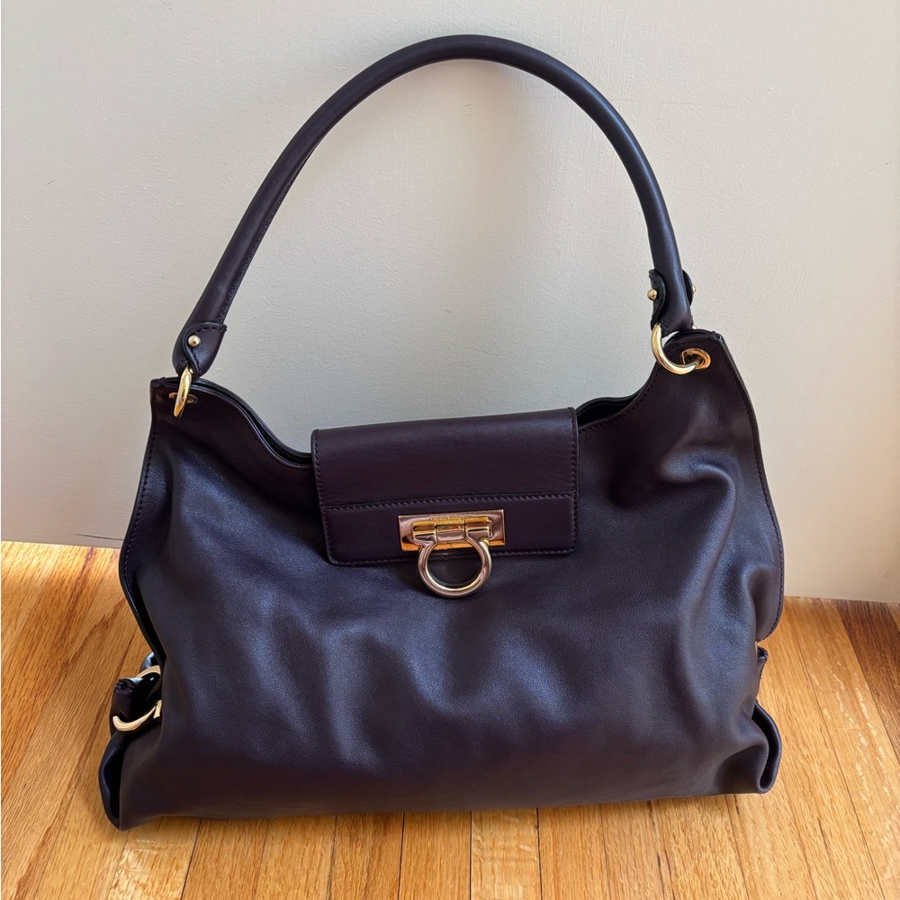 Salvatore Ferragamo Purple Leather Shoulder Bag